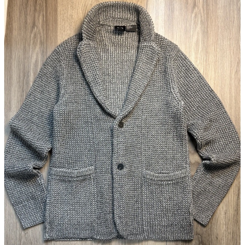 Armani Exchange Gray Button Cardigan Sweater Wool Cotton Pockets Cozy Mens M